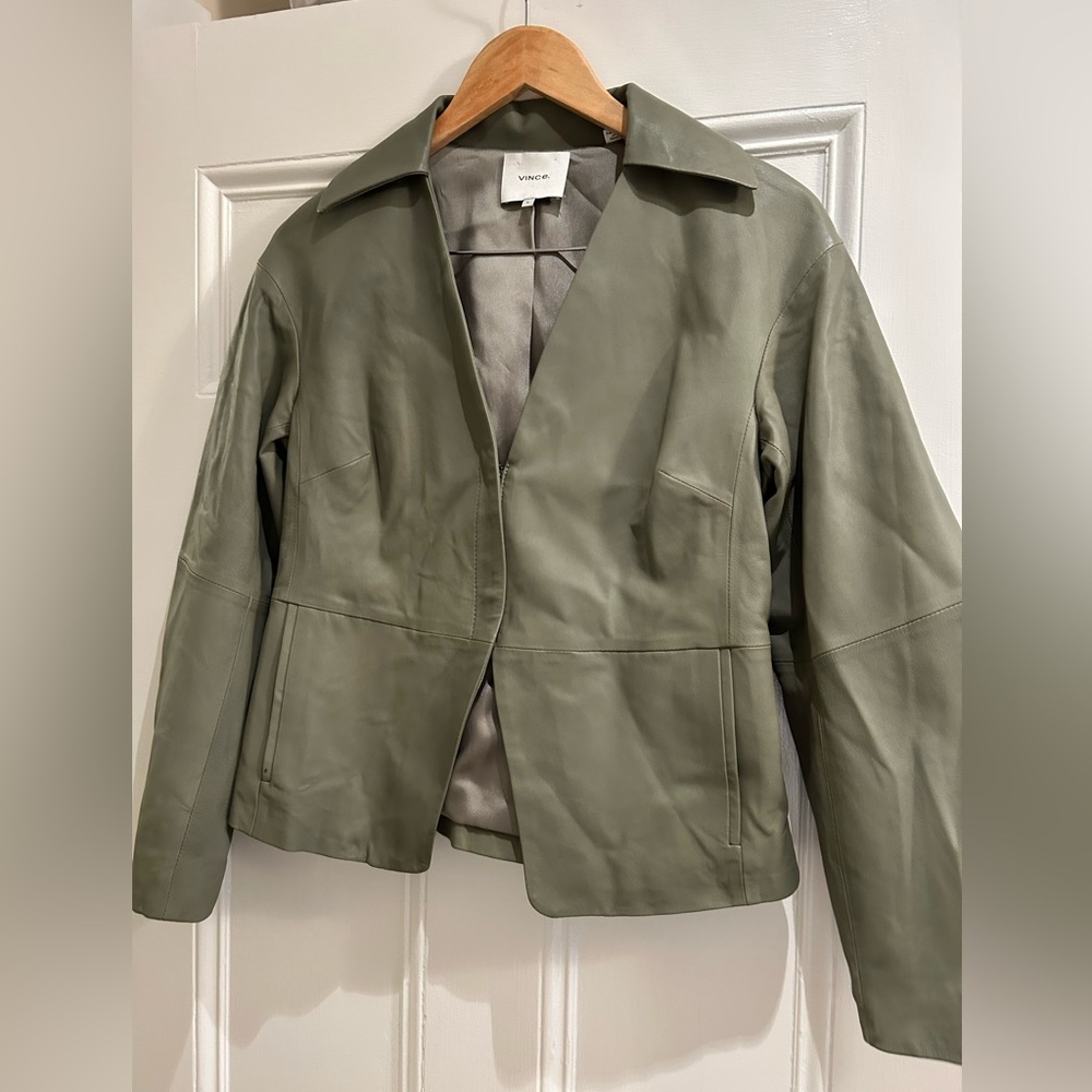 Women’s olive Vince leather jacket/blazer size small